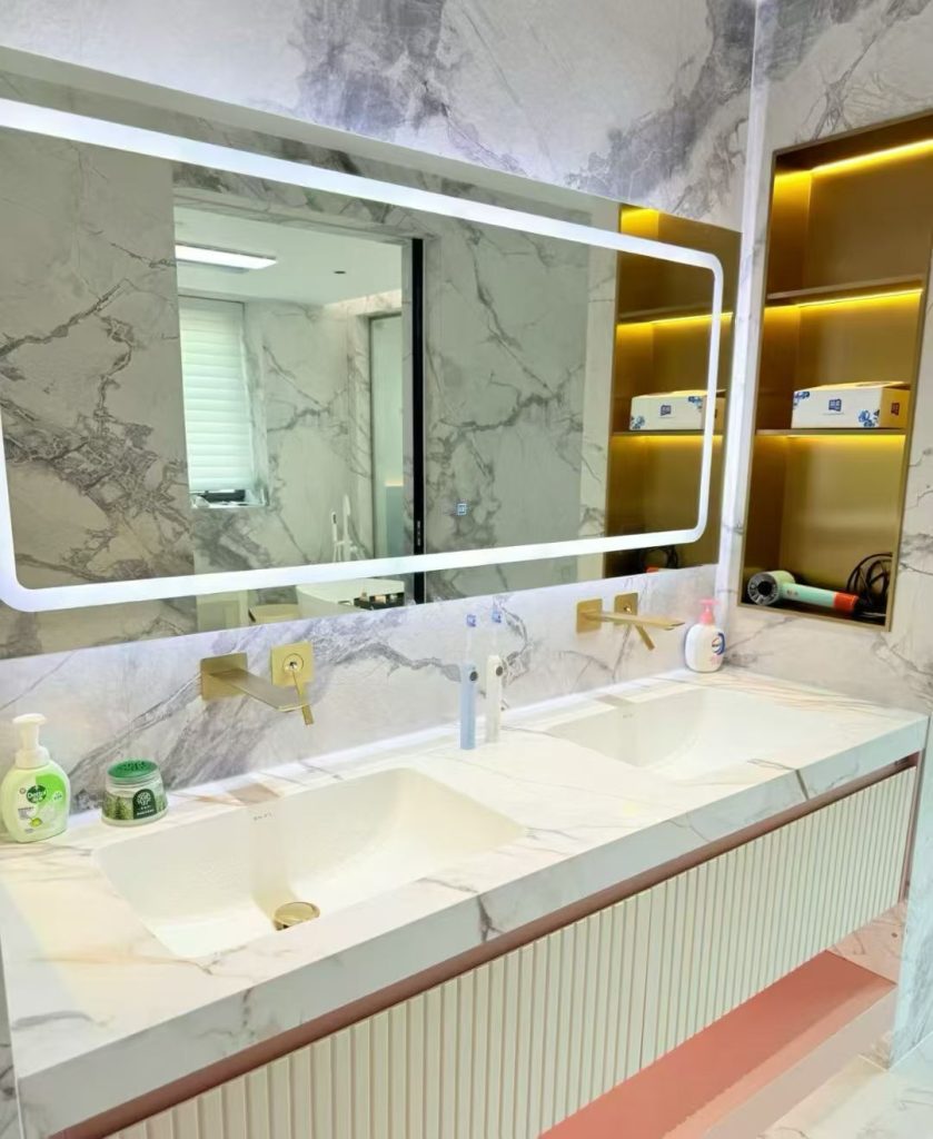 Side-by-side comparison of sintered stone and quartz slabs