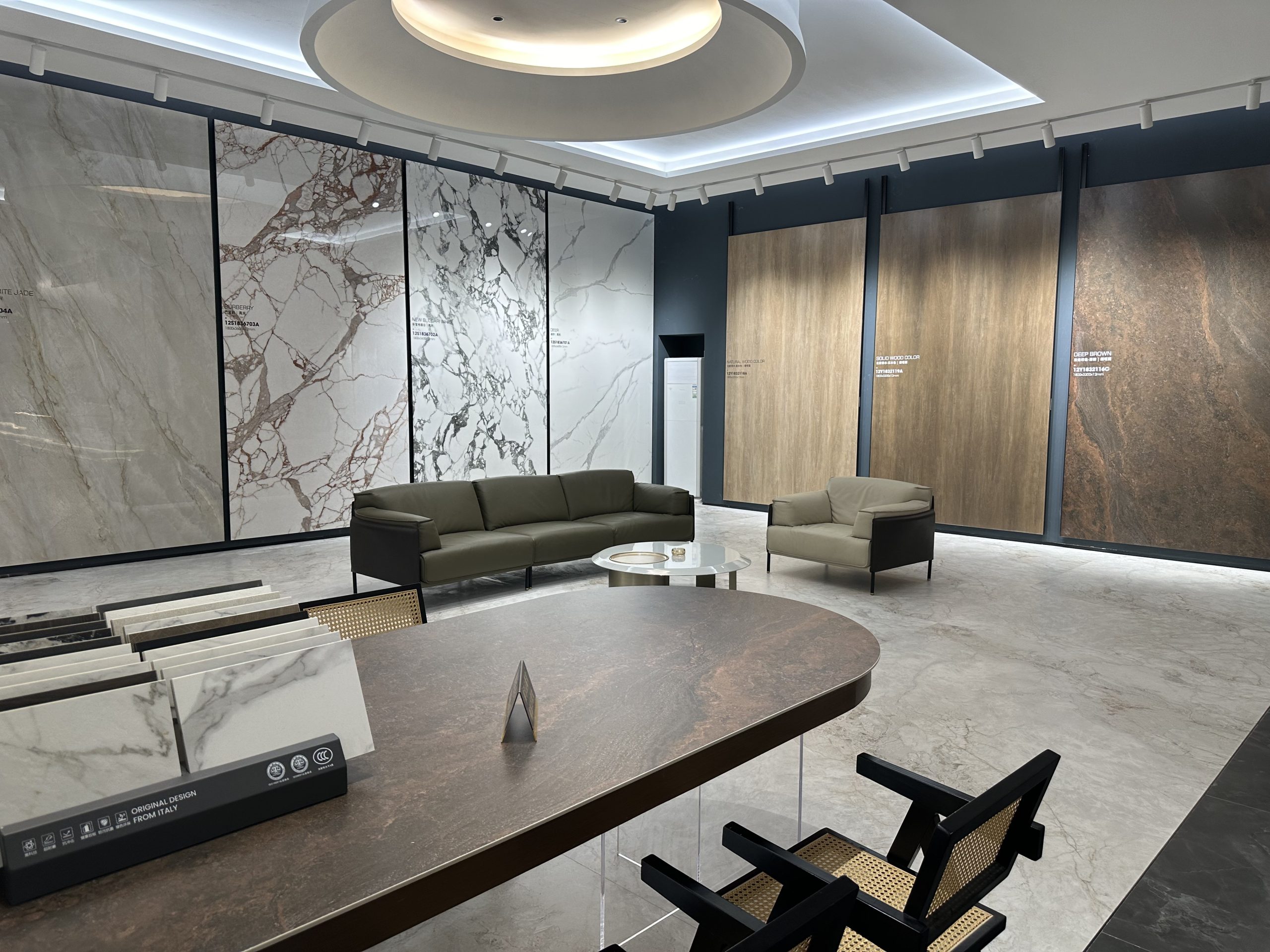 wood grain sintered stone in a big exhibiton hall