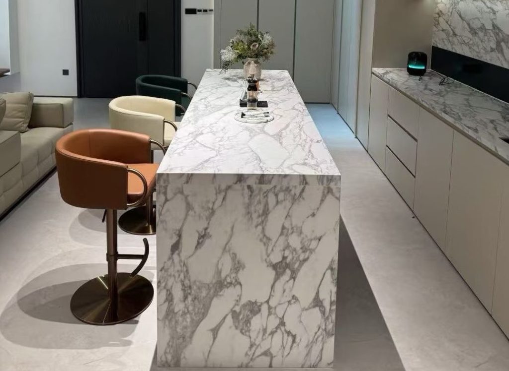 white sintered stone bar with chair