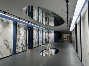 BJS sintered stone exhibition hall showing slab surface options for an Australian laundry