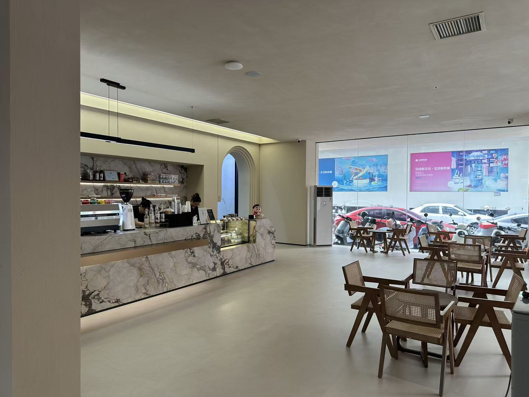Sintered stone surface used for a furniture-style coffee bar